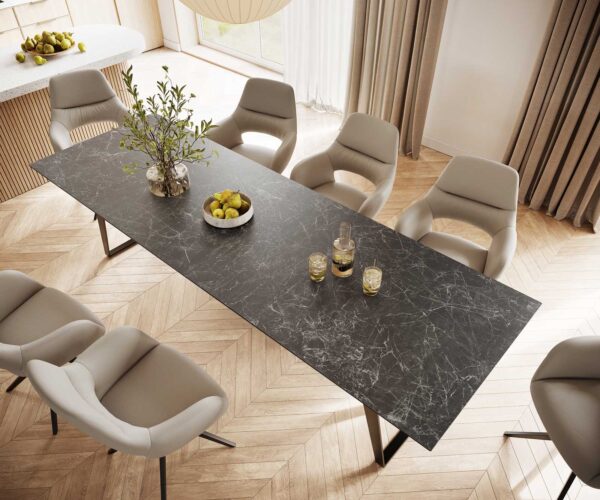 Jedálenský stôl Edge 300x100 cm keramika Laminam® Nero Greco sivý, šikmý rám kov čierny - Image 6