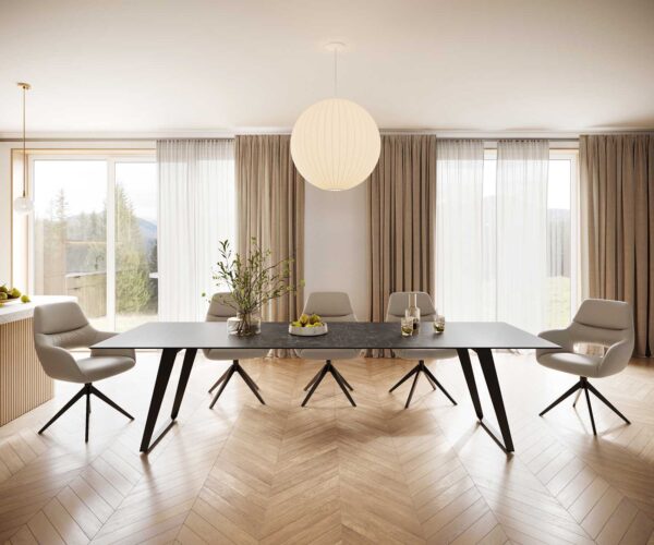 Jedálenský stôl Edge 300x100 cm keramika Laminam® Nero Greco sivý, šikmý rám kov čierny - Image 4