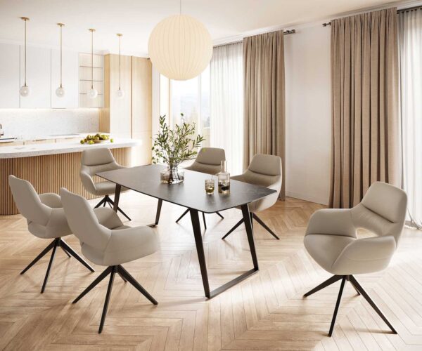Jedálenský stôl Edge 200x100 cm keramika Laminam® Nero Greco šedá, tvar lode, šikmý rám kov čierny - Image 7