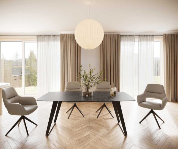 Jedálenský stôl Edge 200x100 cm keramika Laminam® Nero Greco šedá, tvar lode, šikmý rám kov čierny - Image 3