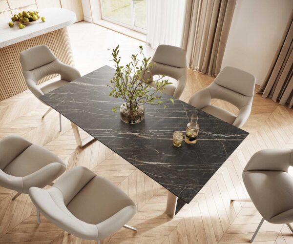 Jedálenský stôl Edge 200x100 cm keramika Laminam® Noir Desir hnedý úzky rám nerezová oceľ - Image 4