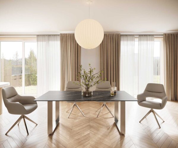 Jedálenský stôl Edge 200x100 cm keramika Laminam® Noir Desir hnedý úzky rám nerezová oceľ - Image 2
