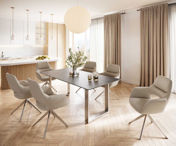 Jedálenský stôl Edge 200x100 cm keramika Laminam® Nero Greco sivá úzka rámová nerezová oceľ - Image 6