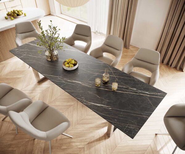 Jedálenský stôl Edge 300x100 cm keramika Laminam® Noir Desir hnedý široký rám nerezová oceľ - Image 4