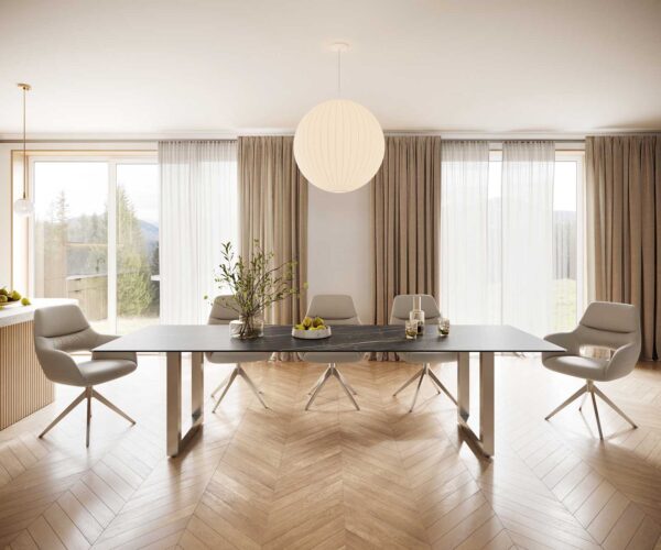 Jedálenský stôl Edge 300x100 cm keramika Laminam® Noir Desir hnedý široký rám nerezová oceľ - Image 2