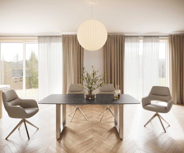 Jedálenský stôl Edge 200x100 cm keramika Laminam® Nero Greco šedá, široký rám, nerezová oceľ, tvar lode - Image 2