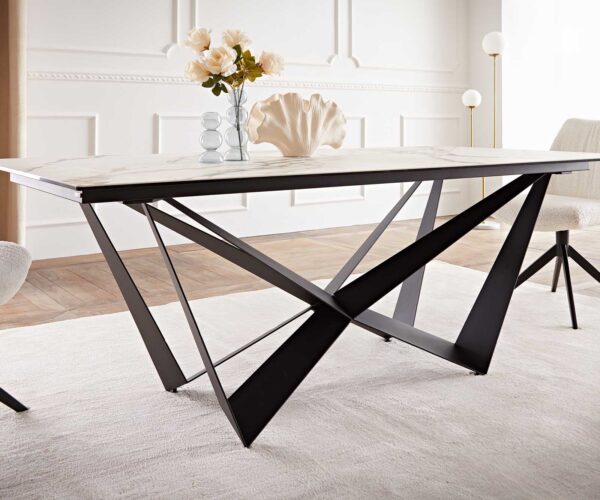 Jedálenský stôl Edge 200x100 keramika Calacatta Luxe bielo-zlato-šedá Spider plochá oceľ čierna - Image 7