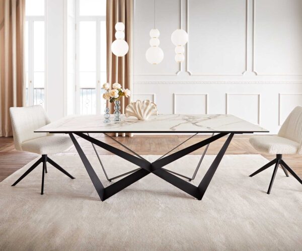 Jedálenský stôl Edge 200x100 keramika Calacatta Luxe bielo-zlato-šedá Spider plochá oceľ čierna - Image 2