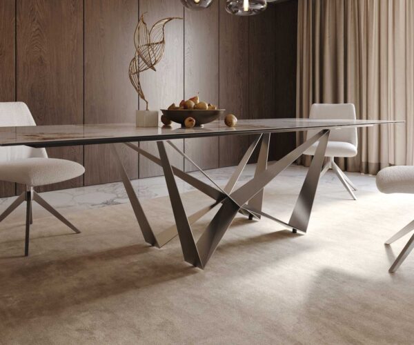 Jedálenský stôl Edge keramika Minas Melange bielo-béžová 300x100 Spider plochý nerezový oceľový rám - Image 7