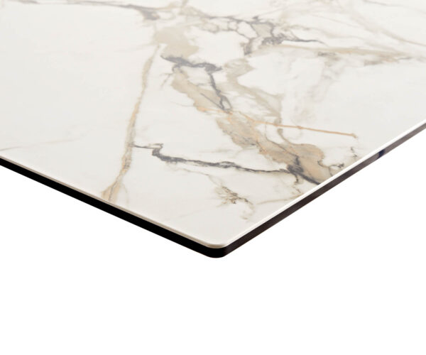 Jedálenský stôl Edge 180-220x100 keramika Calacatta Luxe bielo-zlato-šedá podstava v tvare W čierna rozkladací - Image 4