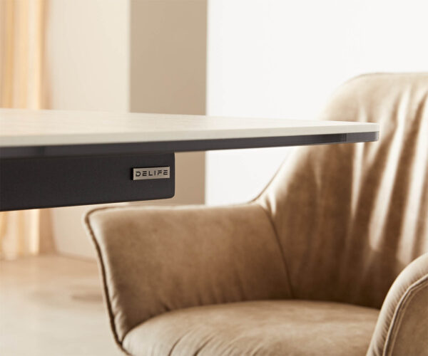 Jedálenský stôl Edge 180-220x100 keramika travertín prírodná podstava v tvare V plochá oceľ čierna rozkladací - Image 7