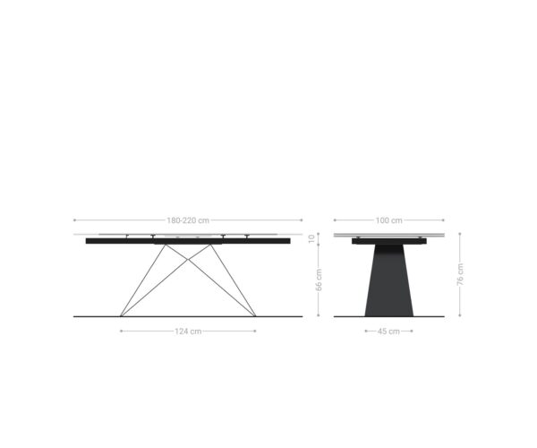 Jedálenský stôl Edge 180-220x100 keramika travertín prírodná podstava v tvare V plochá oceľ čierna rozkladací - Image 8