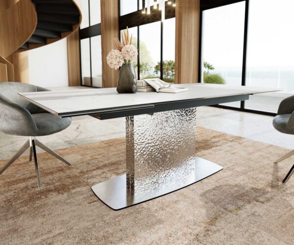 Jedálenský stôl Edge keramický Laminam® Statuarietto biely 200-300x100 Wave nerezový oceľový rozkladací - Image 5