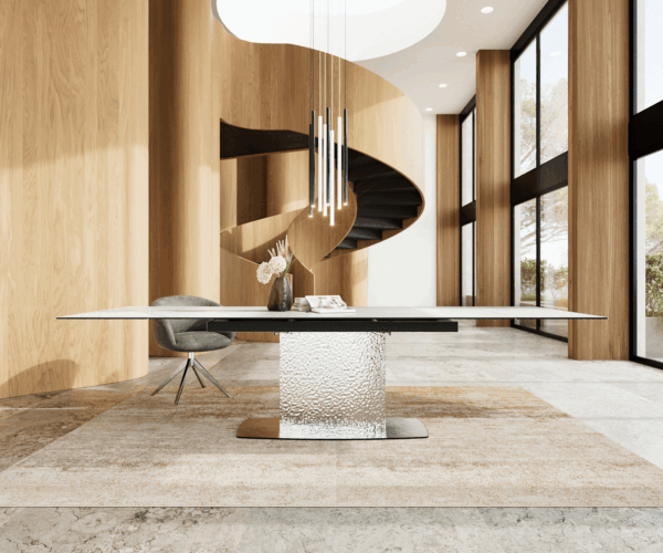 Jedálenský stôl Edge keramický Laminam® Statuarietto biely 200-300x100 Wave nerezový oceľový rozkladací - Image 2