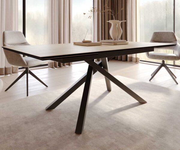 Jedálenský stôl Edge keramický Laminam® Sabbia dubová farba 200-300x100 cm, priečny kovový čierny podstavec, rozťahovací, obdĺžnikový - Image 7