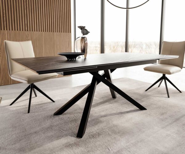 Jedálenský stôl Edge 200-300x100 keramika Laminam®Noir Desir hnedá krížová podstava obdĺžnik čierny rozkladací - Image 6