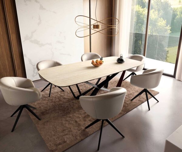 Jedálenský stôl Edge oválny 240x120 keramika travertín prírodná spider plochá oceľ čierna - Image 8