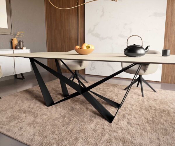 Jedálenský stôl Edge oválny 240x120 keramika travertín prírodná spider plochá oceľ čierna - Image 6