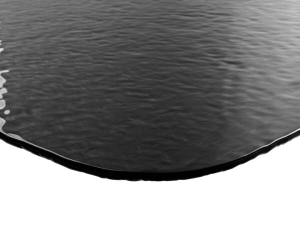 Jedálenský stôl Edge zaoblený 240x120 reliéfne sklo dymovo čierna 3D dizajn Spider plochá oceľ čierna - Image 5