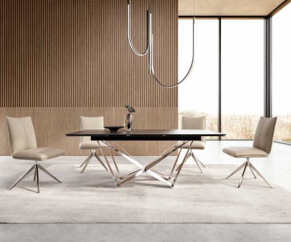 Jedálenský stôl Edge keramický Laminam® Noir Desir hnedý 200-300x100 cm, spider nohy, plochý, rozťahovací, nerezová oceľ - Image 5