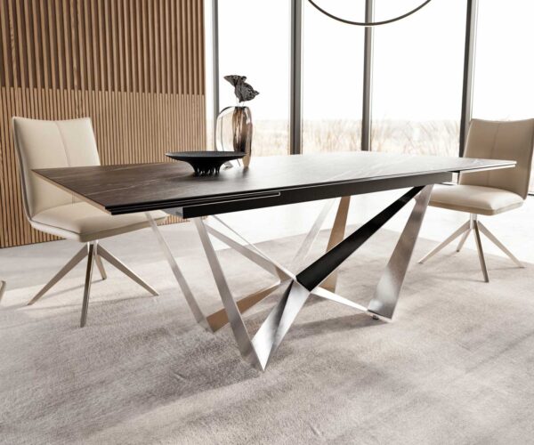 Jedálenský stôl Edge keramický Laminam® Noir Desir hnedý 200-300x100 cm, spider nohy, plochý, rozťahovací, nerezová oceľ - Image 6