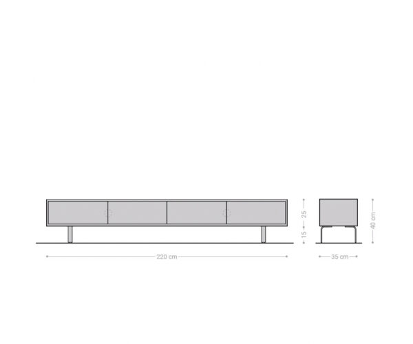 TV stolík Fevo 220 cm prírodný dub 4 dvere L-nohy nehrdzavejúca oceľ - Image 8