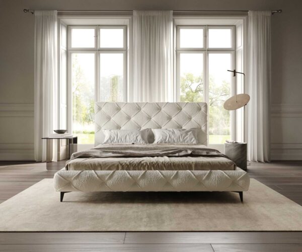 Čalúnená posteľ Nayara bouclé krémovo-biela 180x200 cm - Image 2
