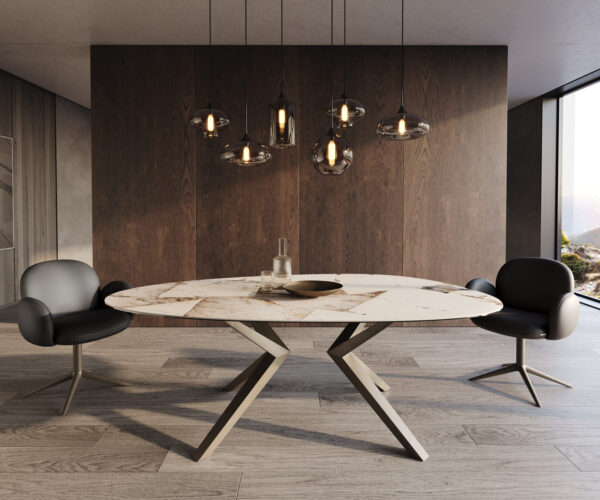 Jedálenský stôl Edge oválny 220x120 keramika Iris FMG Patagonia Lappato Zenthara s uhlovým kovovým efektom titán - Image 2