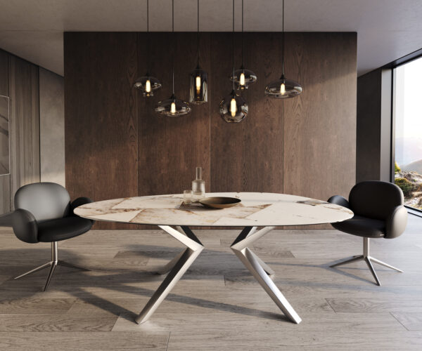 Jedálenský stôl Edge oválny 220x120 keramika Iris FMG Patagonia Lappato Zenthara angular nehrdzavejúca oceľ - Image 2
