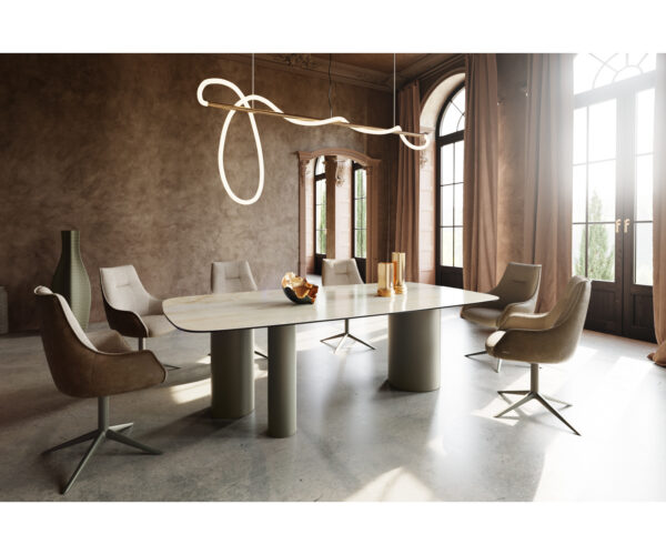 Jedálenský stôl Edge lodný tvar 240x120 keramika Iris FMG Onice Oro Troa s kovovým efektom v titánovom prevedení - Image 5