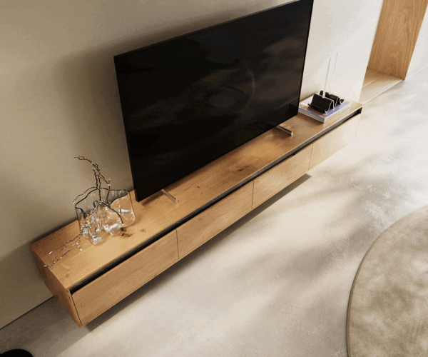 TV stolík Stonegrace 240 cm prírodný dub, 4 dvere, nohy v štýle „floating“ - Image 2