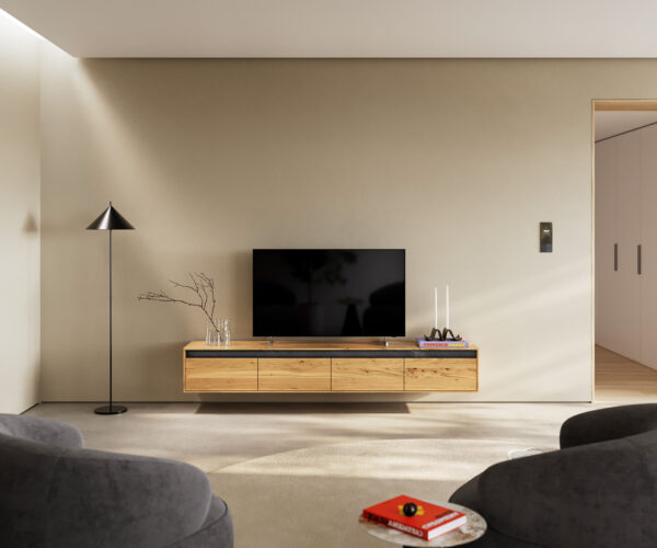 TV stolík Stonegrace 200 cm prírodný dub bridlica 4 zásuvky v štýle vznášajúcej sa skrinky - Image 2