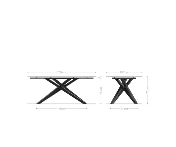 Jedálenský stôl Edge 200x100 texturované sklo dymovo čierne 3D dizajn krížová konštrukcia obdĺžnikový čierny - Image 7