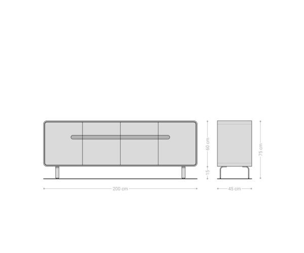 TV stolík Anaya 200 cm akácia natural 4 L-nohy nerezová oceľ - Image 9