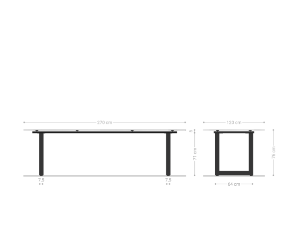 Jedálenský stôl Edge lodný tvar 270x120 keramika Iris FMG Onice Grigio nerezová oceľ zlatá široká - Image 8