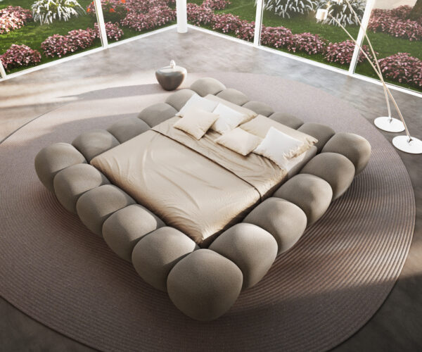 Čalúnená posteľ Perlla 180x200 cm z bouclé látky v taupe farbe - Image 2