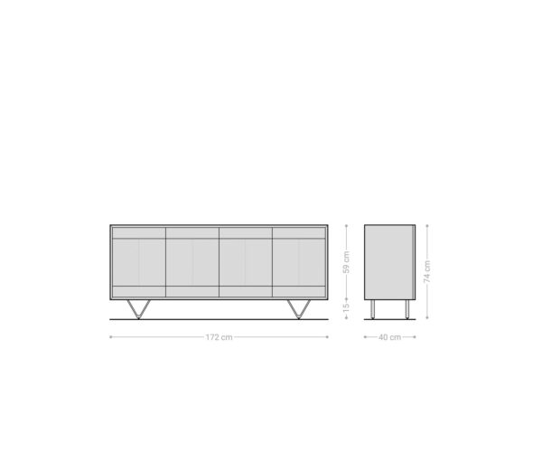 Komoda Manjula 170 cm mango hnedá 4 dvere V-nohy nerezová oceľ - Image 6
