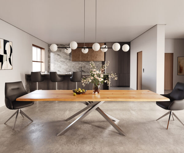 Jedálenský stôl Edge 300x100x4 prírodný dub, krížový rám, obdĺžnik, nerezová oceľ - Image 2