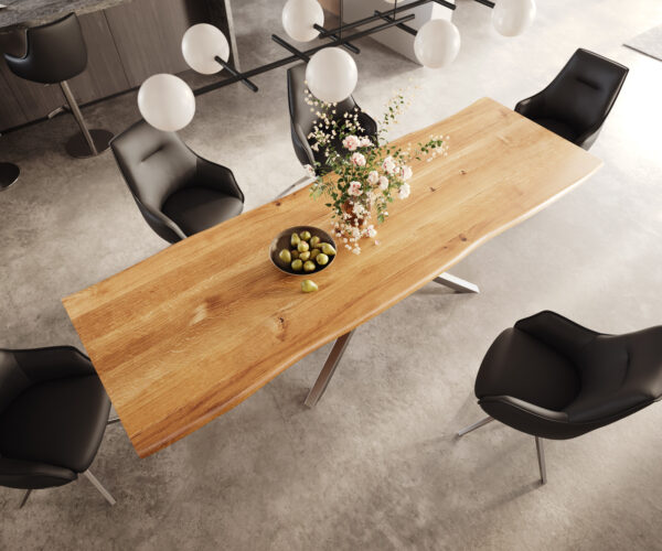Jedálenský stôl Edge 300x100x4 prírodný dub, krížový rám, obdĺžnik, nerezová oceľ - Image 4