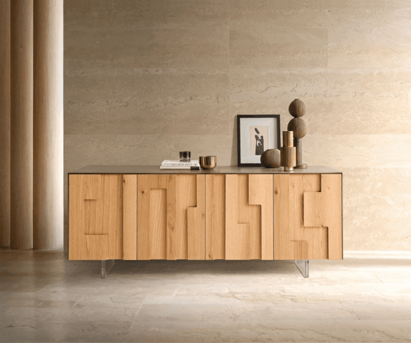 Komoda Taka 200 cm metalická zlatá, 4 dvere, akrylové nohy - Image 2
