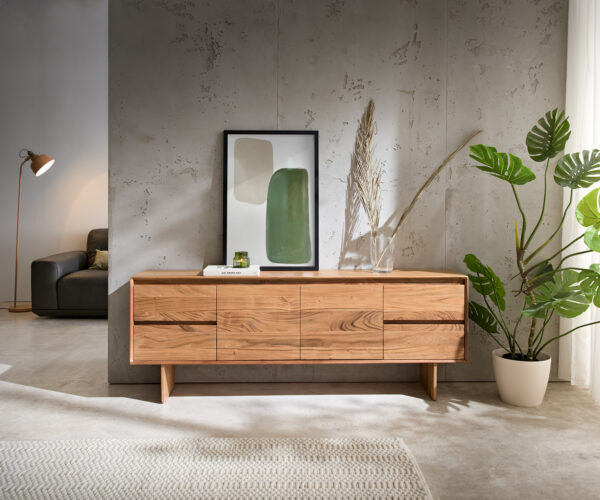 TV stolík Elandor 175 cm akácia natural 2 dvere 4 zásuvky drevené nohy - Image 2