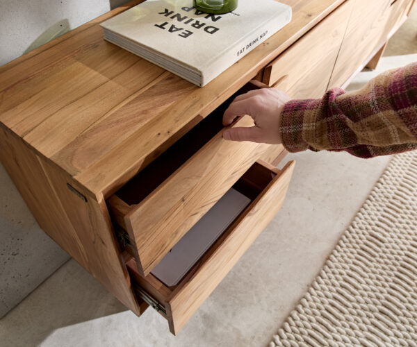 TV stolík Elandor 175 cm akácia natural 2 dvere 4 zásuvky drevené nohy - Image 7