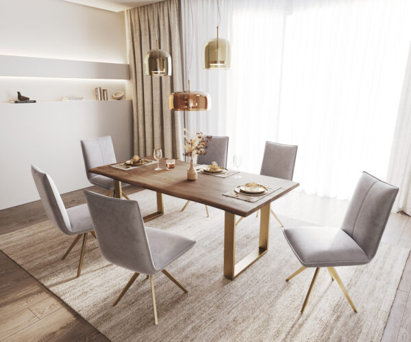 Jedálenská stolička Lelio-Flex velvet sivé krížový rám uhlový zlatý 180° otočný - Image 5