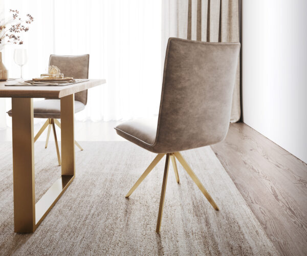 Jedálenská stolička Lelio-Flex taupe vintage krížový rám, uhlový, zlatý, otočný o 180° - Image 3