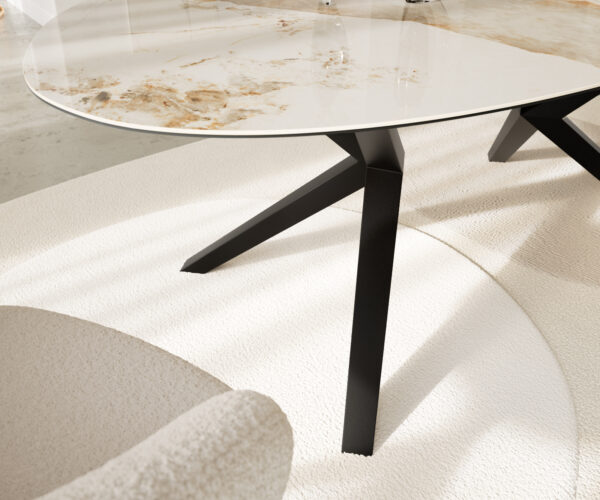 Jedálenský stôl Edge oválny 220x120 keramika Minas melange bielo-béžová Zenthara hranatý kov čierna - Image 5