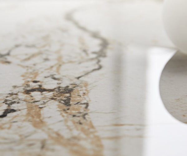 Jedálenský stôl Edge Oválny 220x120 cm keramika Minas Melange bielo-béžová Zenthara uhlový nehrdzavejúca oceľ - Image 6