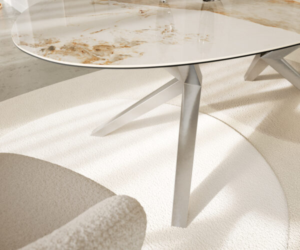 Jedálenský stôl Edge Oválny 220x120 cm keramika Minas Melange bielo-béžová Zenthara uhlový nehrdzavejúca oceľ - Image 5