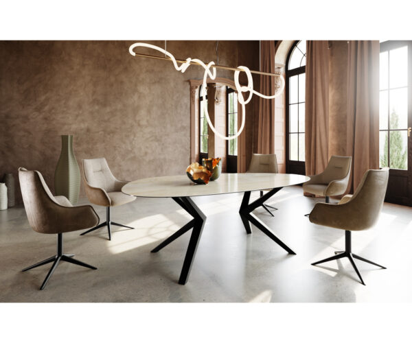 Jedálenský stôl Edge Oválny 220x120 cm keramika Iris FMG Onice Oro Zenthara uhlový kov čierny - Image 5