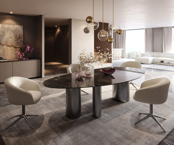 Jedálenský stôl Edge oválny 280x130 keramika Laminam®Emperador Extra Lucidato tmavohnedá Troa nerezová oceľ grafitová - Image 6
