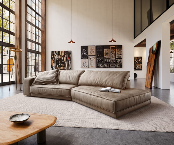 Veľká pohovka Snoosh 400x150 cm mikrovlákno taupe vintage rozkladacia pravá strana